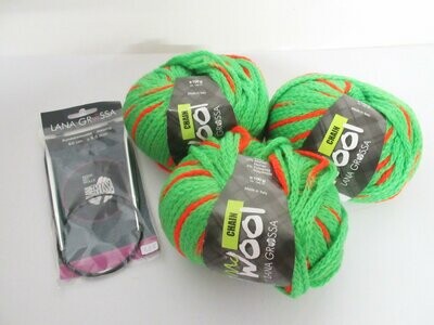 Lana Grossa Set Mc Wool Chain 3 x 100 Gr. + Rundstricknadel / 3,- pro 100 Gramm
