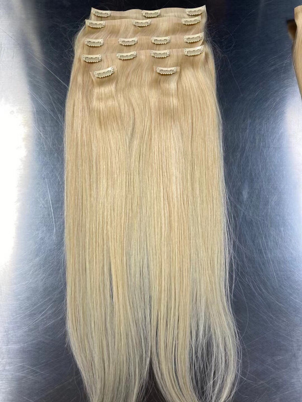 Blonde Hair PU Skin Seamless Clip In