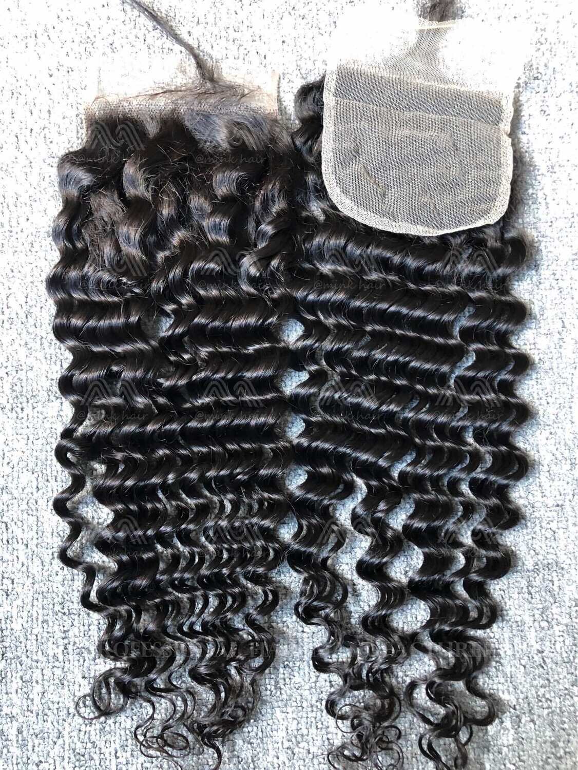 Mink Hair Deep Wave 4X4 Transparent Closure