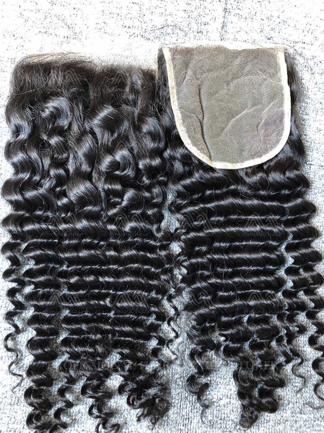 Mink Hair Deep Wave 5X5 Transparent Closure