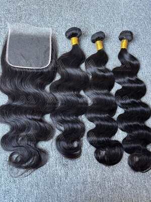Diamond Hair Body wave 3 Bundles With 5x5 HD Closure Deals