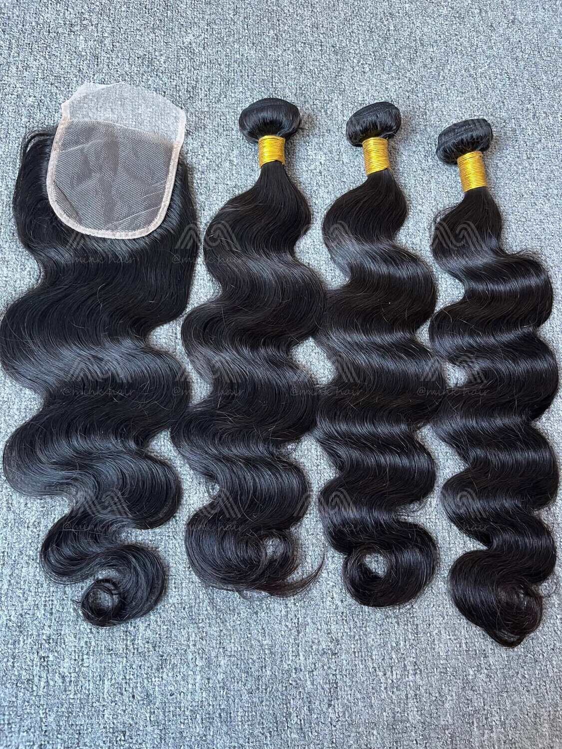Diamond Hair Body wave 3 Bundles With 4x4 Transparent Closure Deals