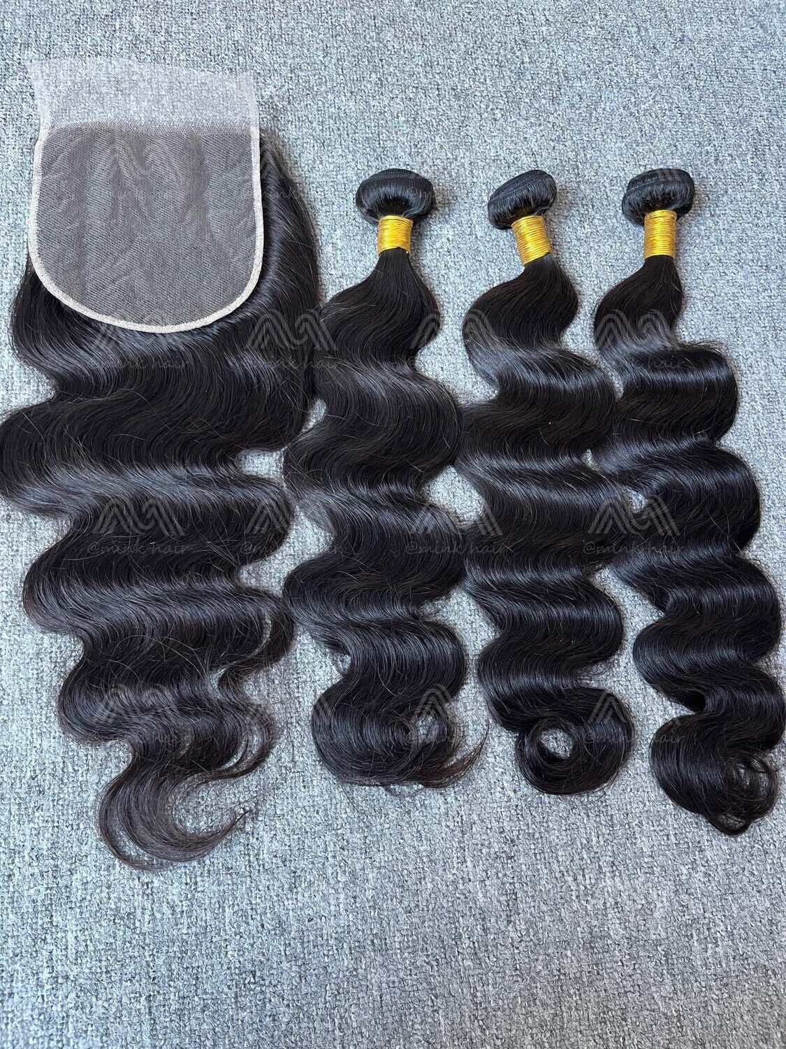 Diamond Hair Body wave 3 Bundles With 6x6 Transparent Closure Deals