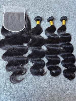 Diamond Hair Body wave 3 Bundles With 6x6 Transparent Closure Deals