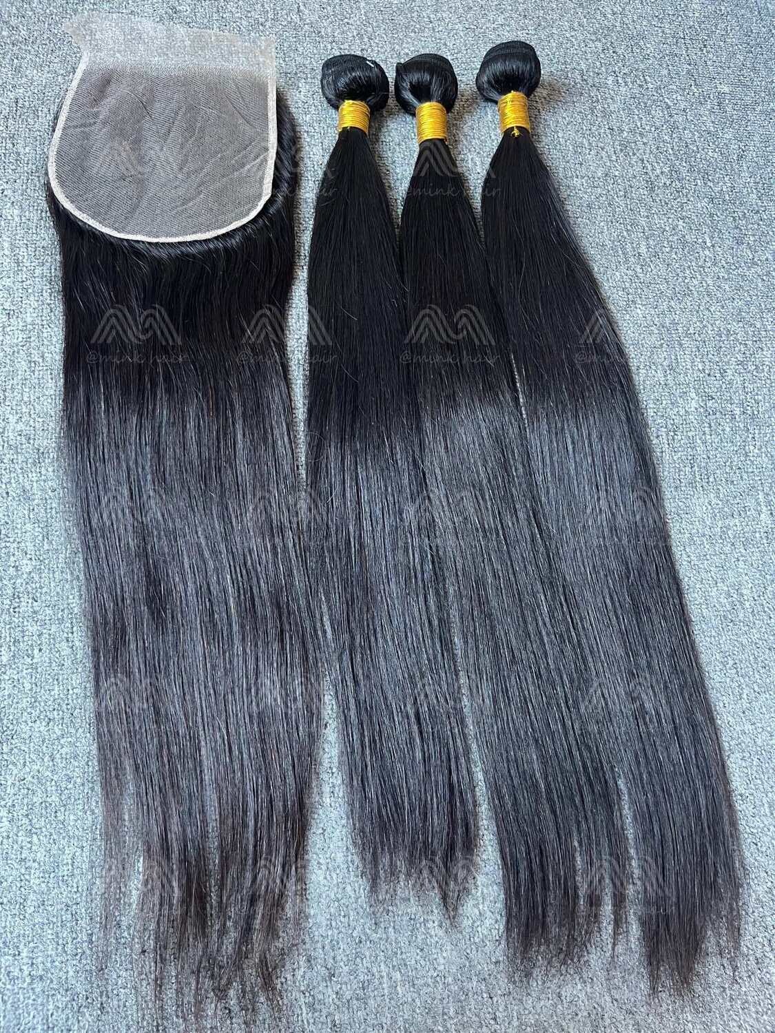 Diamond Hair Straight 3 Bundles With 6x6 Transparent Closure Deals
