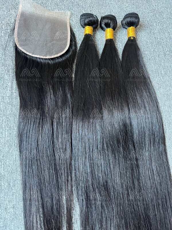 Diamond Hair Straight 3 Bundles With 4x4 Transparent Closure Deals