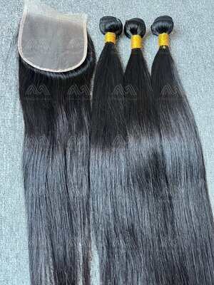 Diamond Hair Straight 3 Bundles With 4x4 Transparent Closure Deals