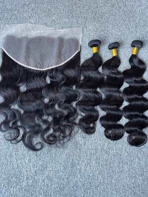Diamond Hair Body wave 3 Bundles With 13x6 Transparent Frontal Deals