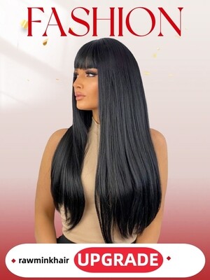 Mink Hair 4x4 Closure Wig With Bangs