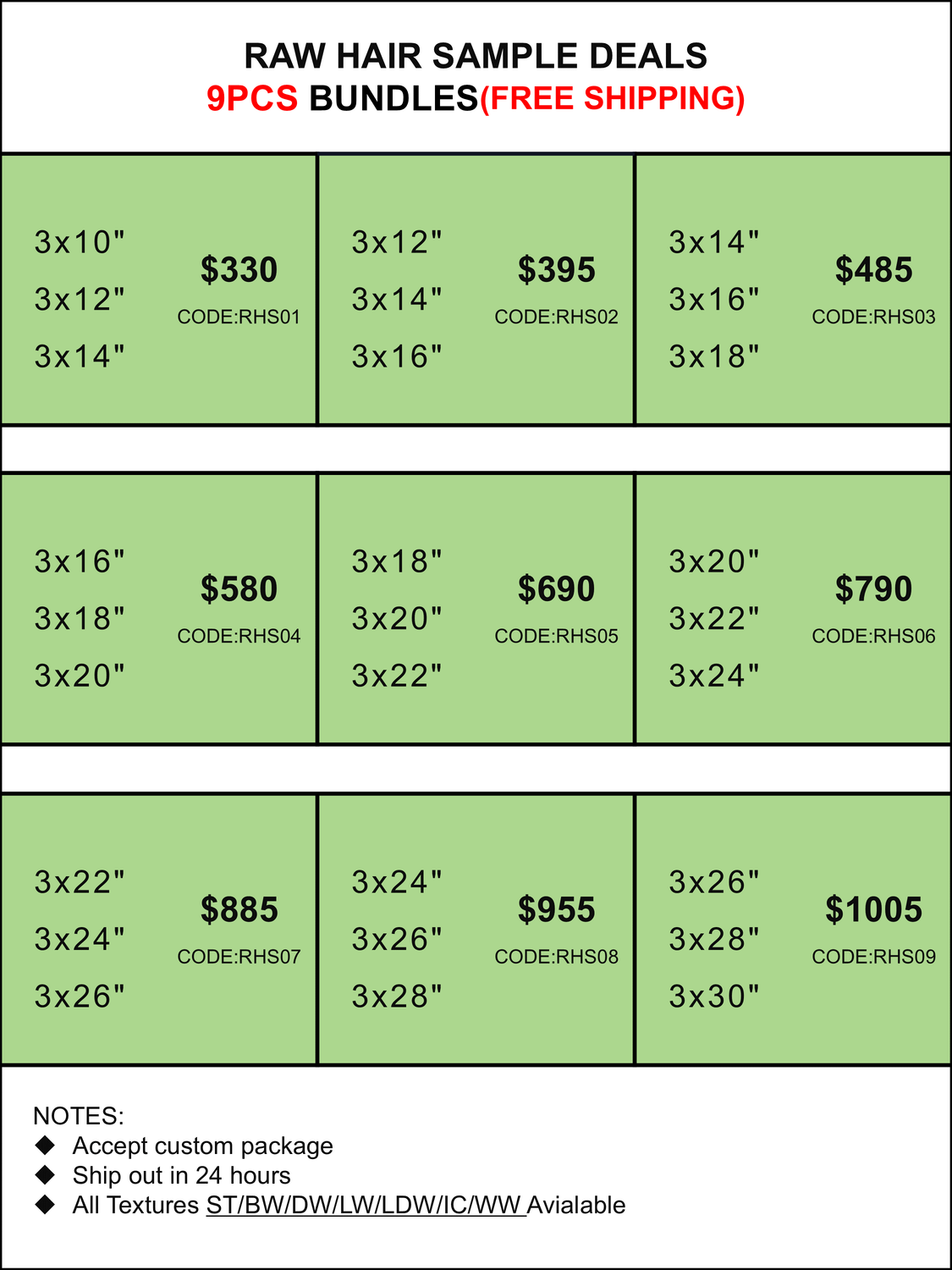 Sample Deals: Raw Hair 9 Bundles