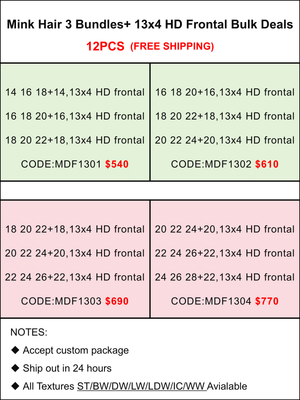 Mink Hair 3 Bundles + 13x4 HD Frontal Bulk Deals
