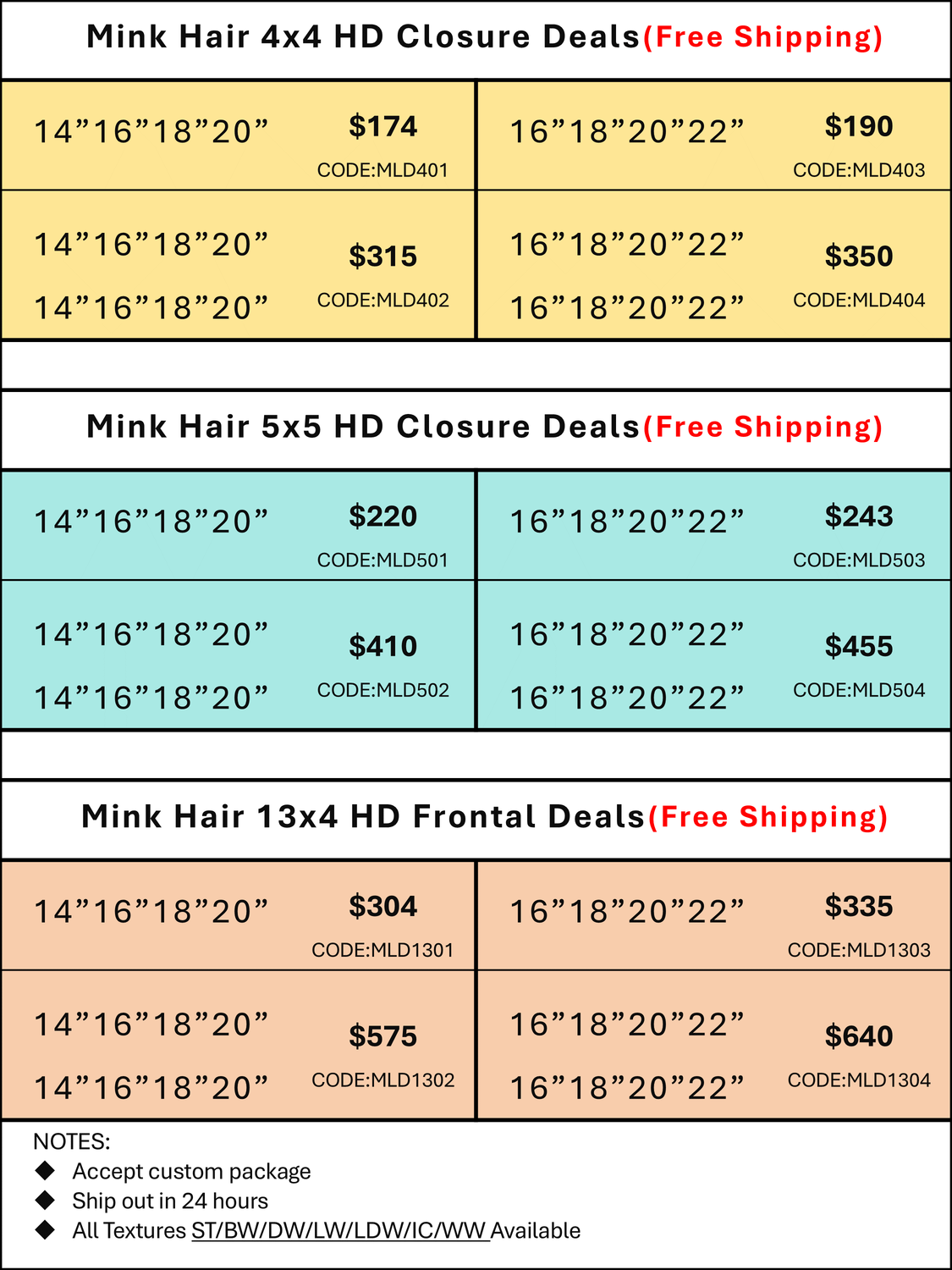 HD Closure &amp; Frontal Deals: Mink Hair 4x4/5x5/13x4