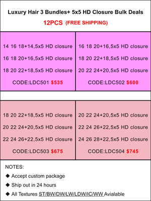 Luxury Hair 3 Bundles + 5x5 HD Closure Bulk Deals
