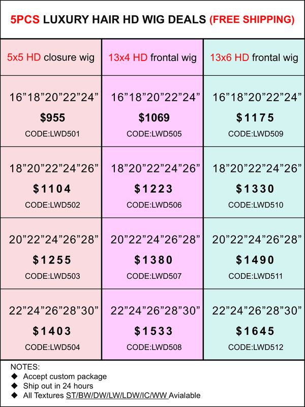 Luxury Hair HD Lace Wig Deals 5pcs