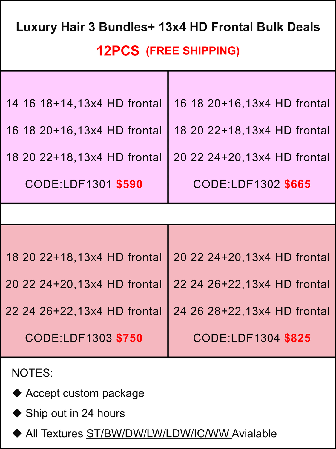 Luxury Hair 3 Bundles + 13x4 HD Frontal Bulk Deals