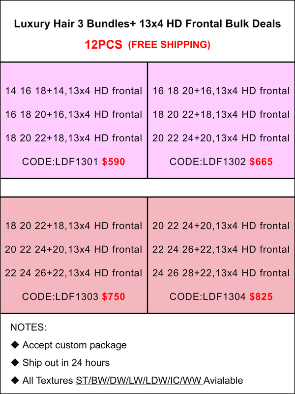 Luxury Hair 3 Bundles + 13x4 HD Frontal Bulk Deals