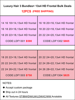 Luxury Hair 3 Bundles + 13x4 HD Frontal Bulk Deals