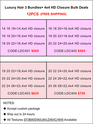 Luxury Hair 3 Bundles + 4x4 HD Closure Bulk Deals
