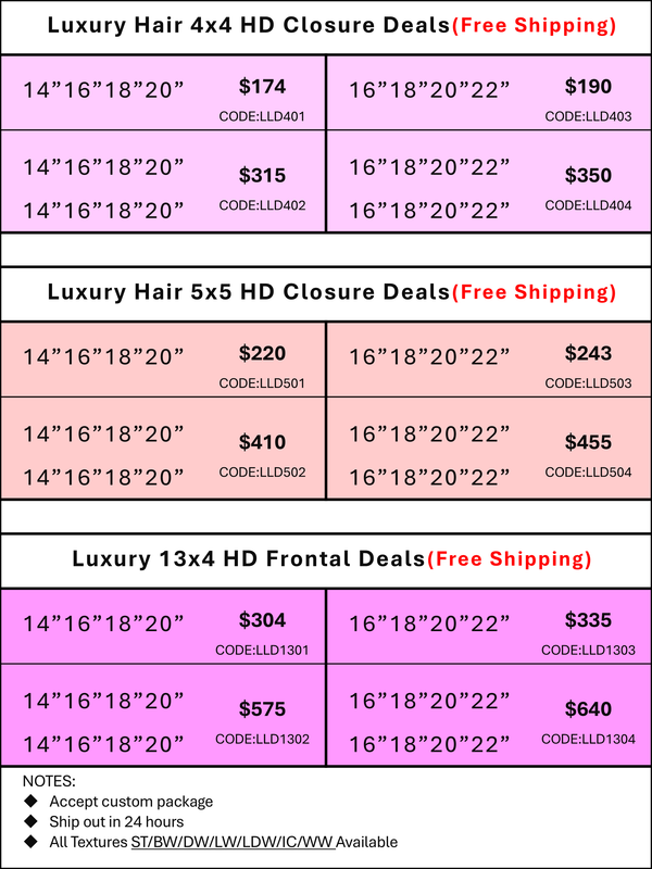HD Closure &amp; Frontal Deals: Luxury Hair 4x4/5x5/13x4