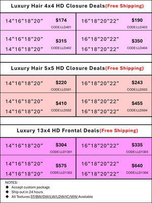 HD Closure &amp; Frontal Deals: Luxury Hair 4x4/5x5/13x4
