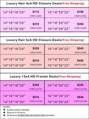 HD Closure &amp; Frontal Deals: Luxury Hair 4x4/5x5/13x4