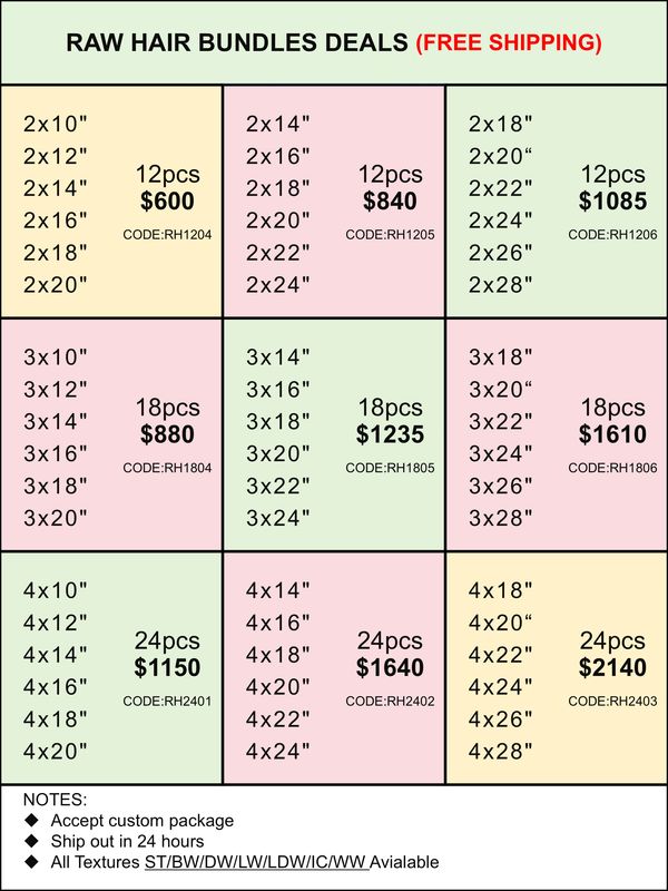 Bundles Deals: Raw Hair 12pcs 18pcs 24pcs