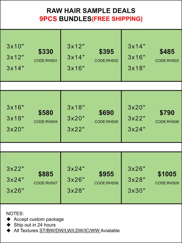 Sample Deals: Raw Hair 9 Bundles