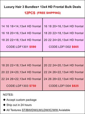 Luxury Hair 3 Bundles + 13x4 HD Frontal Bulk Deals