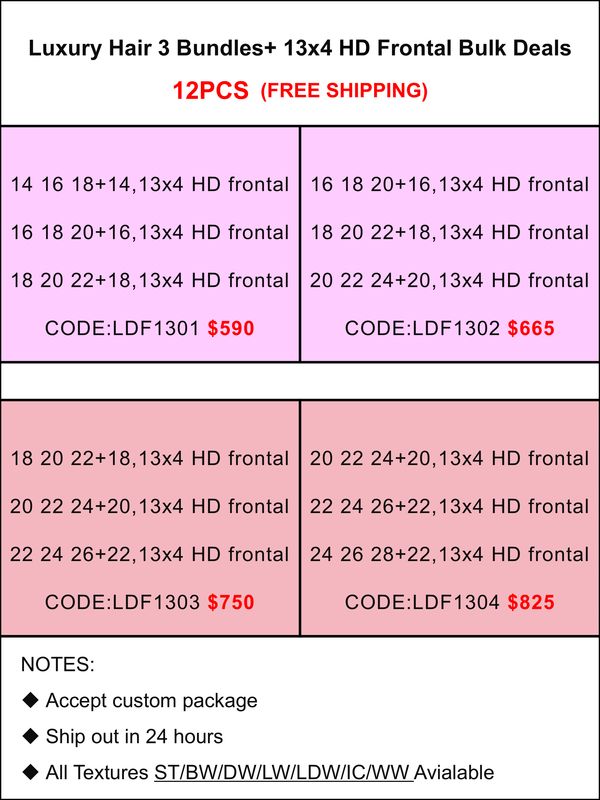 Luxury Hair 3 Bundles + 13x4 HD Frontal Bulk Deals