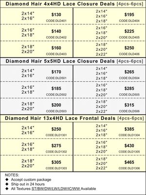 HD Colsure &amp; Frontal Deals: Diamond Hair 4x4/5x5/13x4