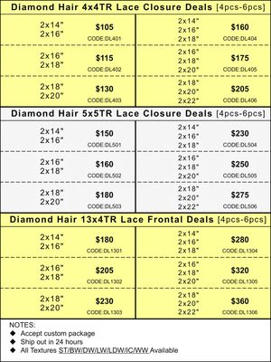 Transparent Colsure &amp; Frontal Deals: Diamond Hair 4x4/5x5/13x4
