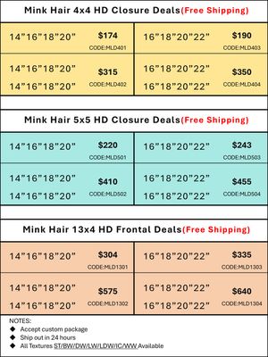 HD Closure &amp; Frontal Deals: Mink Hair 4x4/5x5/13x4