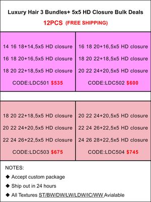 Luxury Hair 3 Bundles + 5x5 HD Closure Bulk Deals