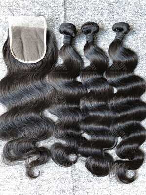 Mink Hair Body Wave 3 Bundles With 4x4 Transparent Closure Deals