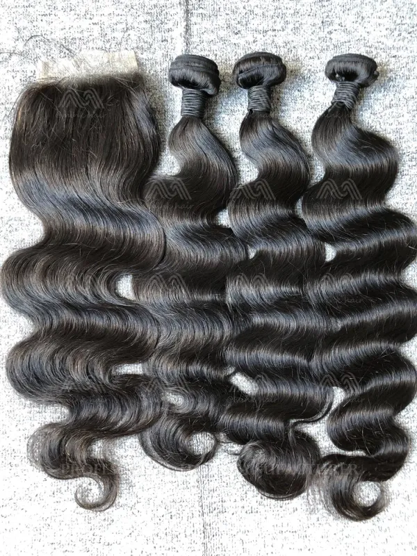 Mink Hair Body Wave 3 Bundles With 4X4 Transparent Closure Deals