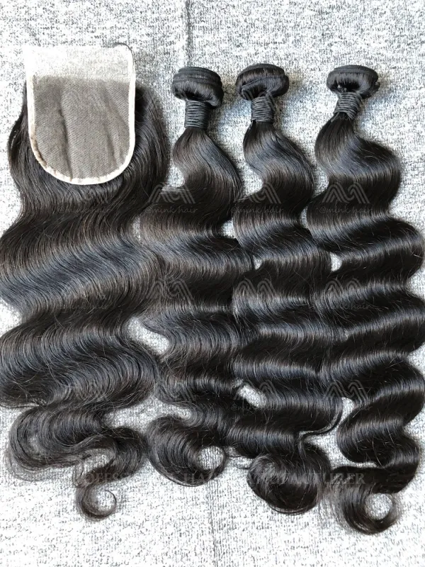Mink Hair Body Wave 3 Bundles With 4X4 Transparent Closure Deals