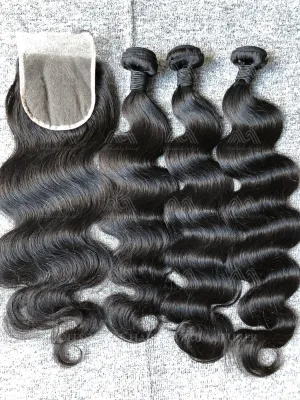 Mink Hair Body Wave 3 Bundles With 4X4 Transparent Closure Deals