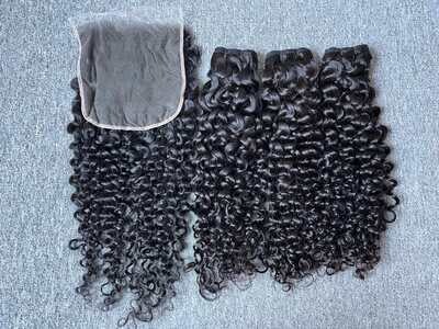 Mink Hair Italian Curly/Deep Wave 3 Bundles With 7x7 HD Closure