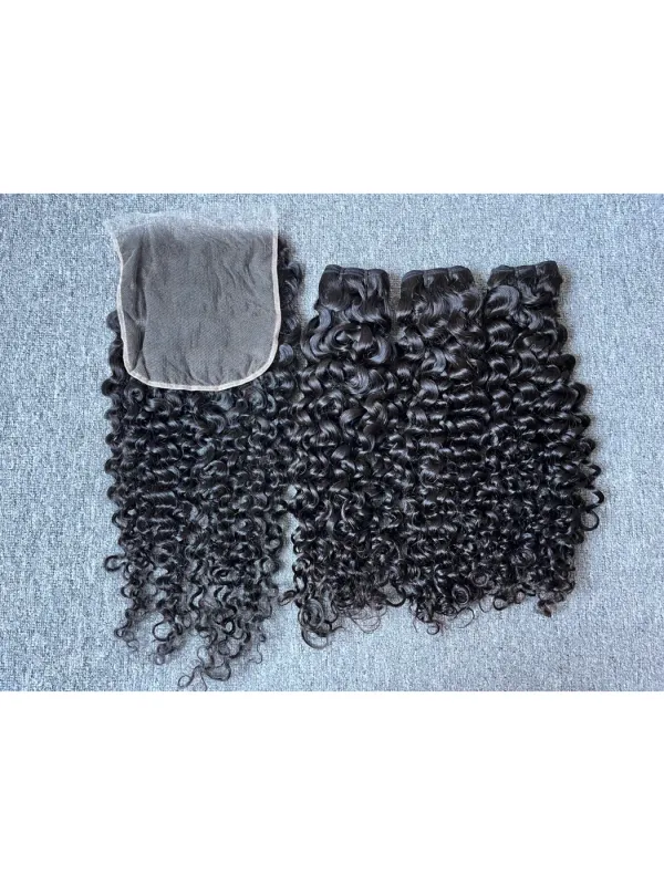 Mink Hair Italian Curly/Deep Wave 3 Bundles With 7x7 HD Closure