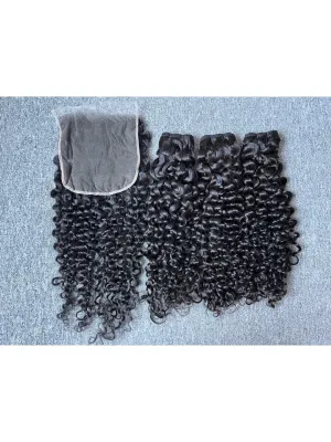 Mink Hair Italian Curly/Deep Wave 3 Bundles With 7x7 HD Closure