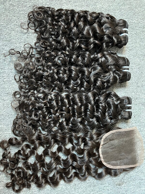Raw Hair Italian Curly 3 Bundles With 4X4 HD Closure Deals
