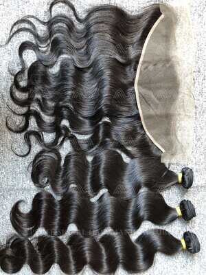 Raw Hair Straight/Body wave 3 Bundles With 13X4 HD Frontal Deals