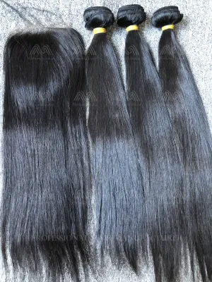 Raw Hair Straight 3 Bundles With 4X4 HD Closure Deals