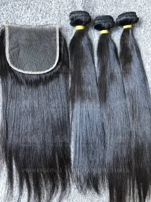 Raw Hair Straight 3 Bundles With 5X5 HD Closure Deals