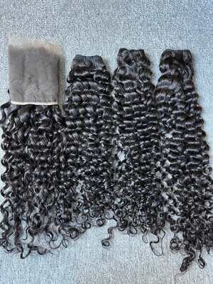 Mink Hair Italian Curly/Deep Wave 3 Bundles With 13X6 Transparent Frontal Deals