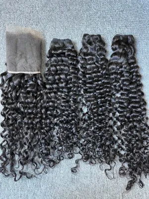 Mink Hair Italian Curly/Deep Wave 3 Bundles With 13X6 Transparent Frontal Deals