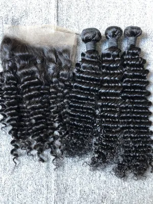 Mink Hair Deep Wave 3 Bundles With 13X4 Transparent Frontal Deals