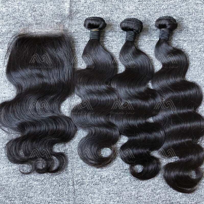Mink Hair Body Wave 3 Bundles With 4X4 HD Closure Deals