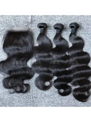 Mink Hair Body Wave 3 Bundles With 4X4 HD Closure Deals