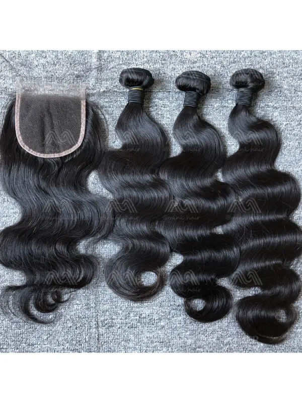 Mink Hair Body Wave 3 Bundles With 4X4 HD Closure Deals